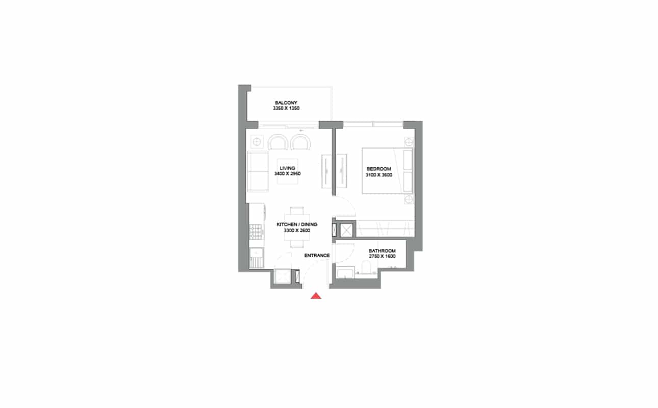 1 Bedroom Type A Floor Plan