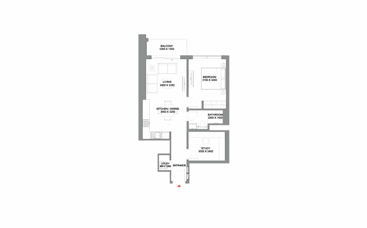 1.5 Bedroom Type B Floor Plan