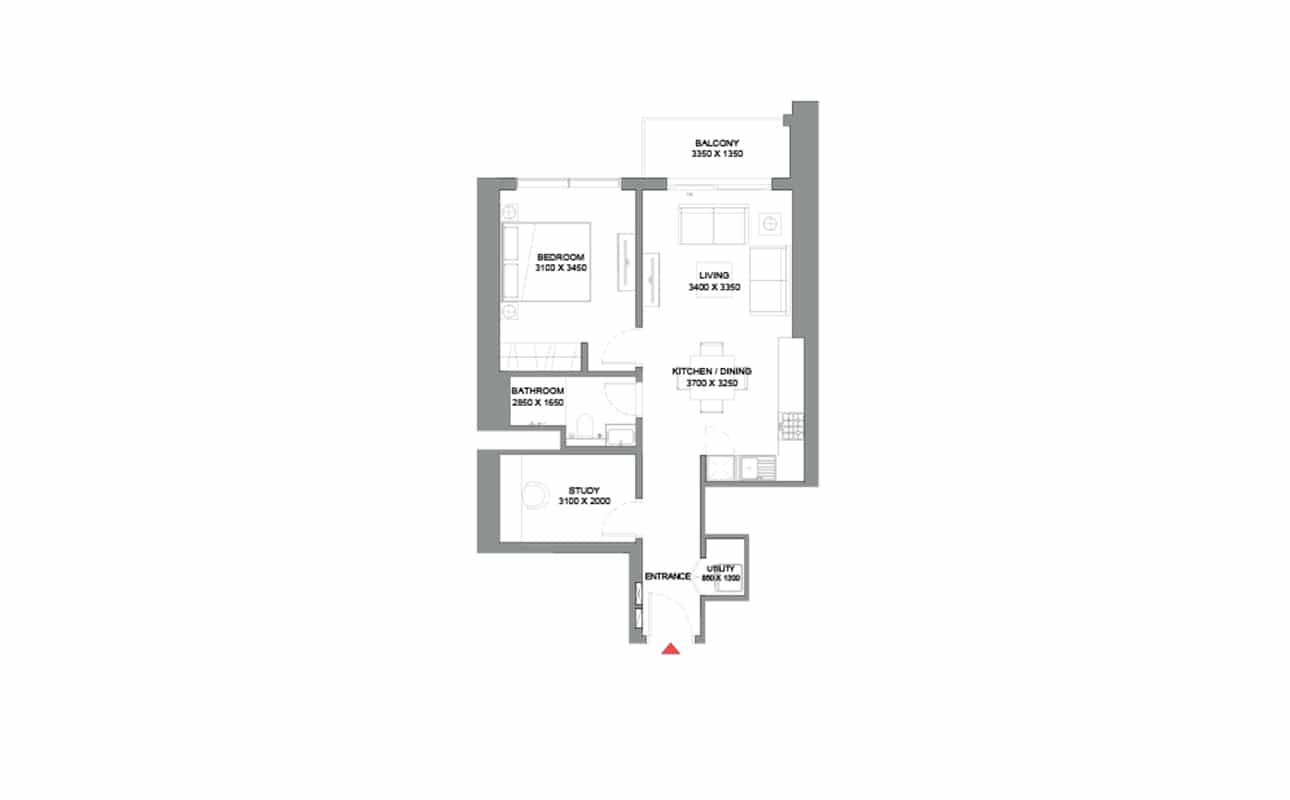 1.5 Bedroom Type D Floor Plan